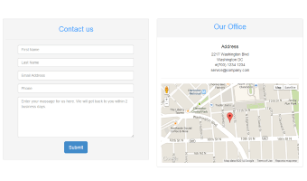 Bootstrap template, demonstrating a single contact form and a map