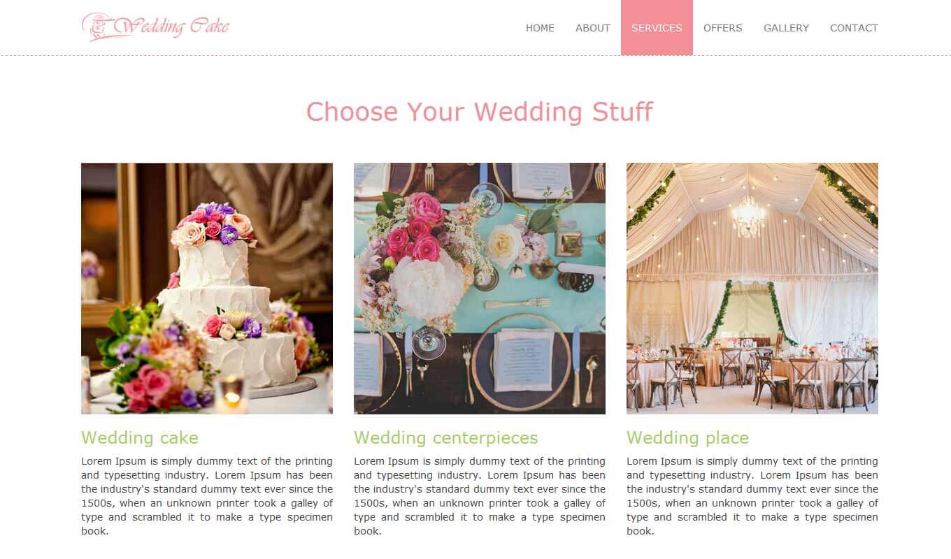 Wedding Cake - Multi-page theme suitable for a bakery, cake shop, or event website